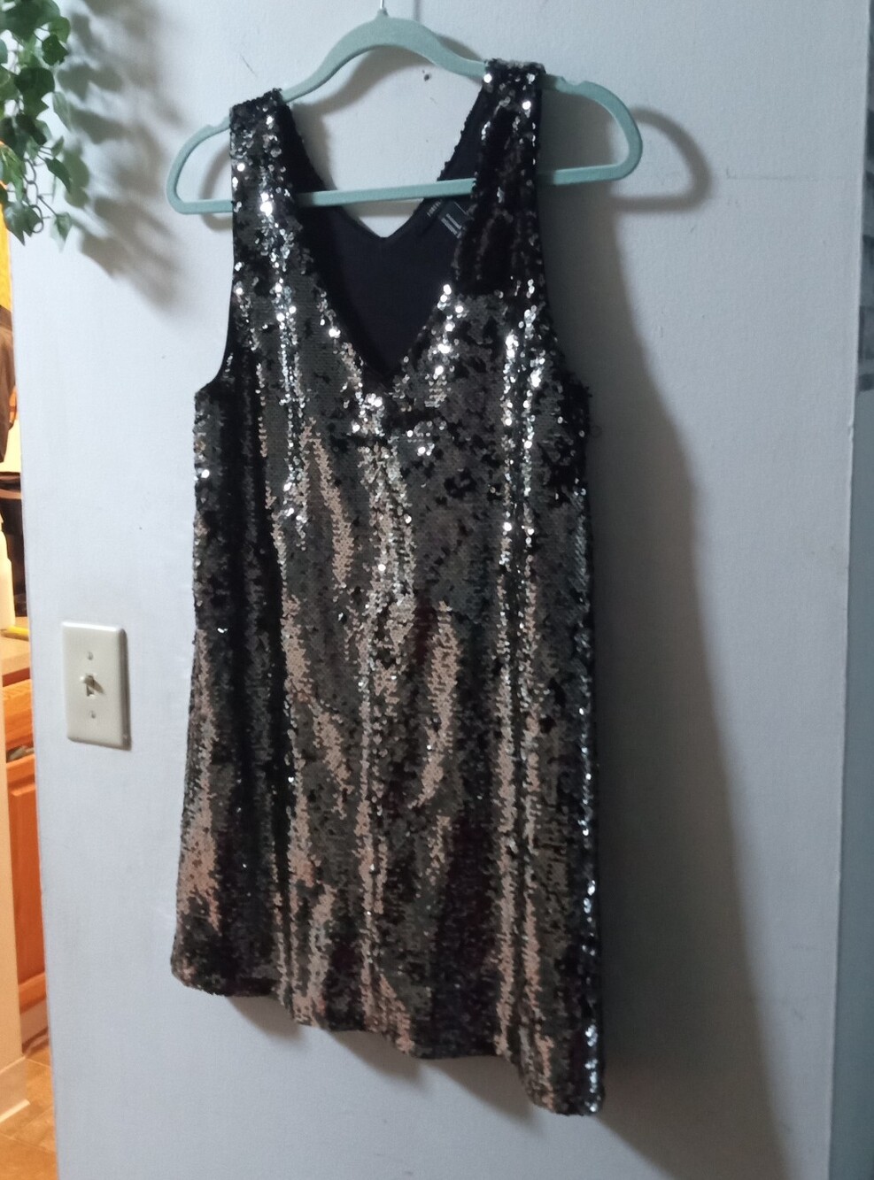 Forever 21 Black and Silver Sequin V-Neck Mini Dress